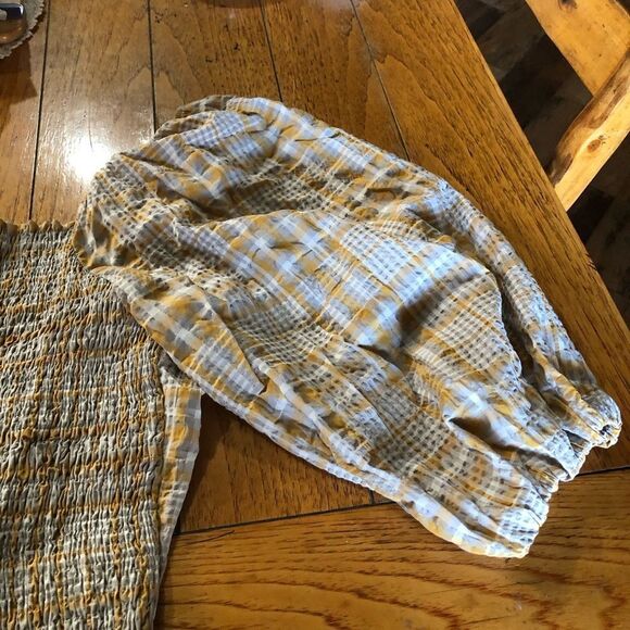 Anthropologie Maeve Yellow Plaid Square Neck Smocked Balloon Sleeve Top - XL - Picture 8 of 11